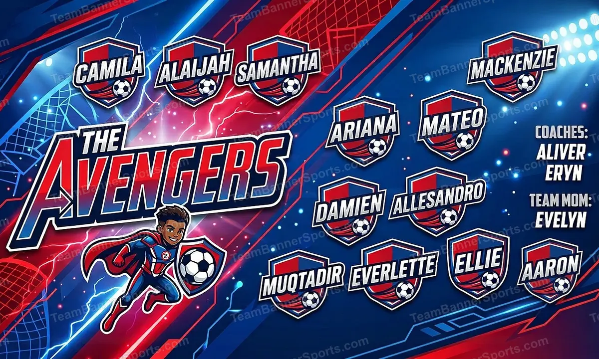 The Avengers soccer team banner created with AI