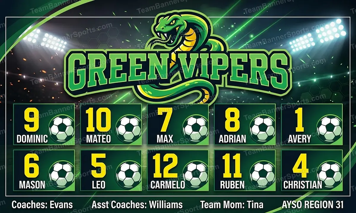 Green Vipers soccer team banner created with AI