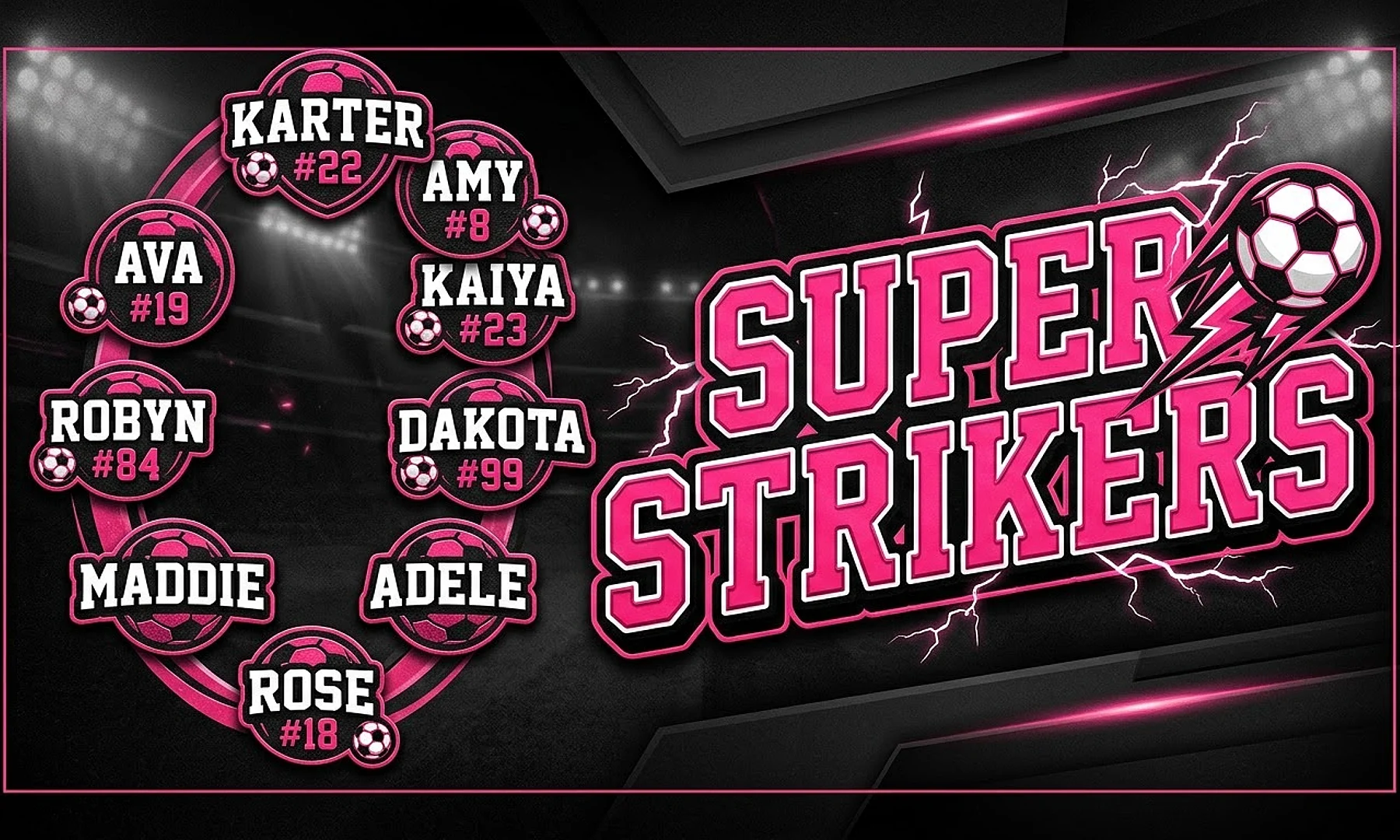Super Strikers soccer team banner created with AI