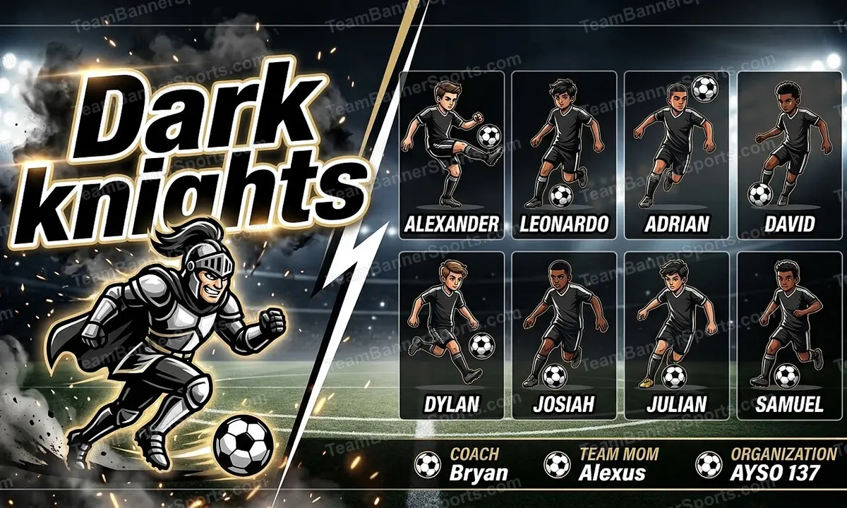 Dark knights soccer team banner created with AI