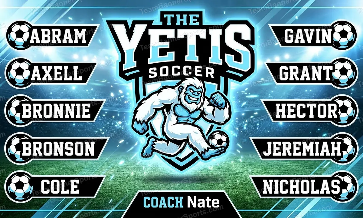 The Yetis soccer team banner created with AI
