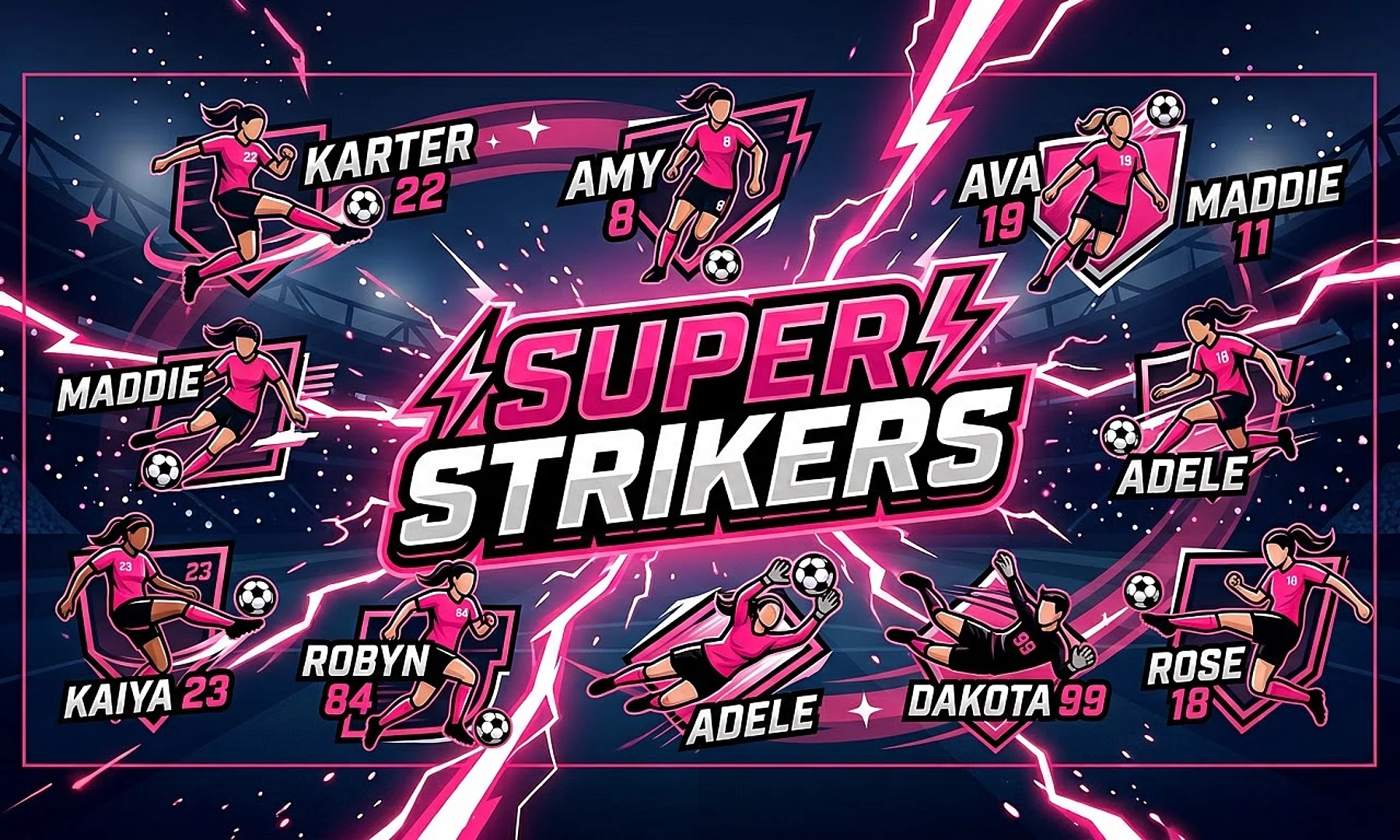 Super Strikers soccer team banner created with AI