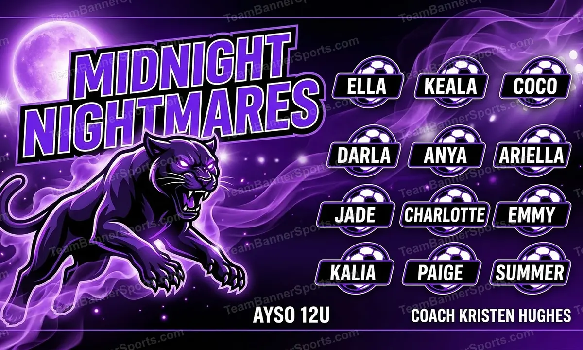 Midnight Nightmares soccer team banner created with AI