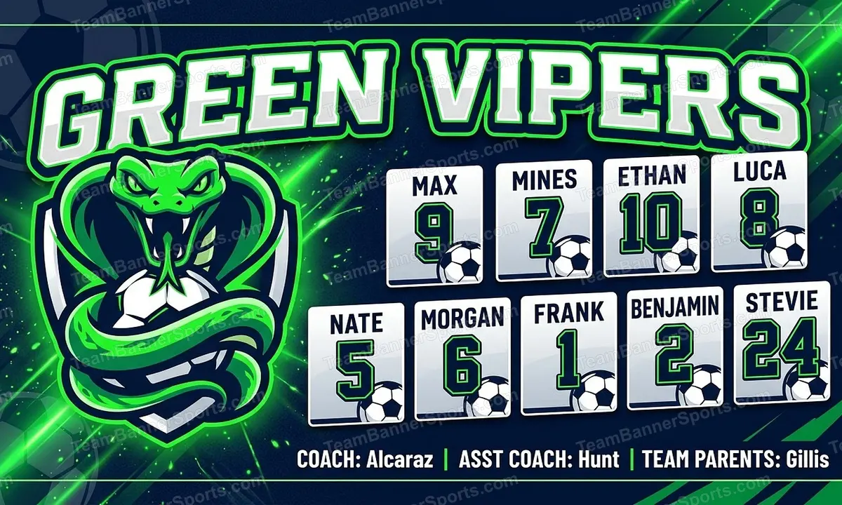 Green vipers soccer team banner created with AI
