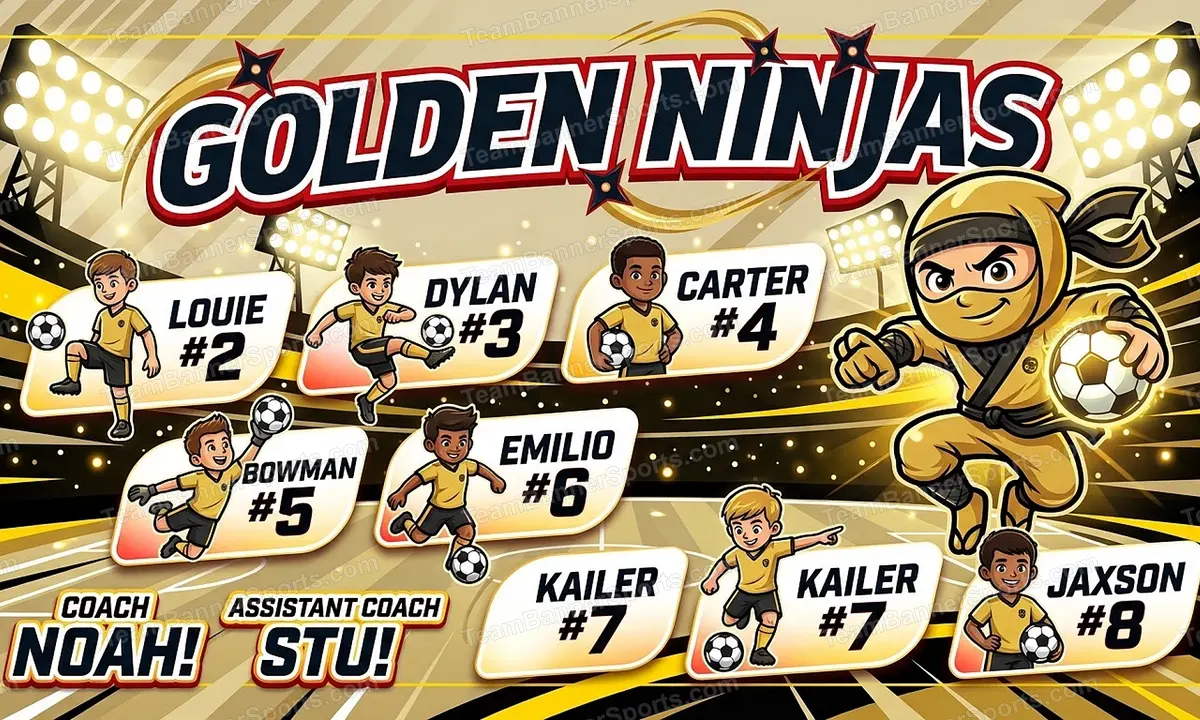 Golden Ninjas soccer team banner created with AI