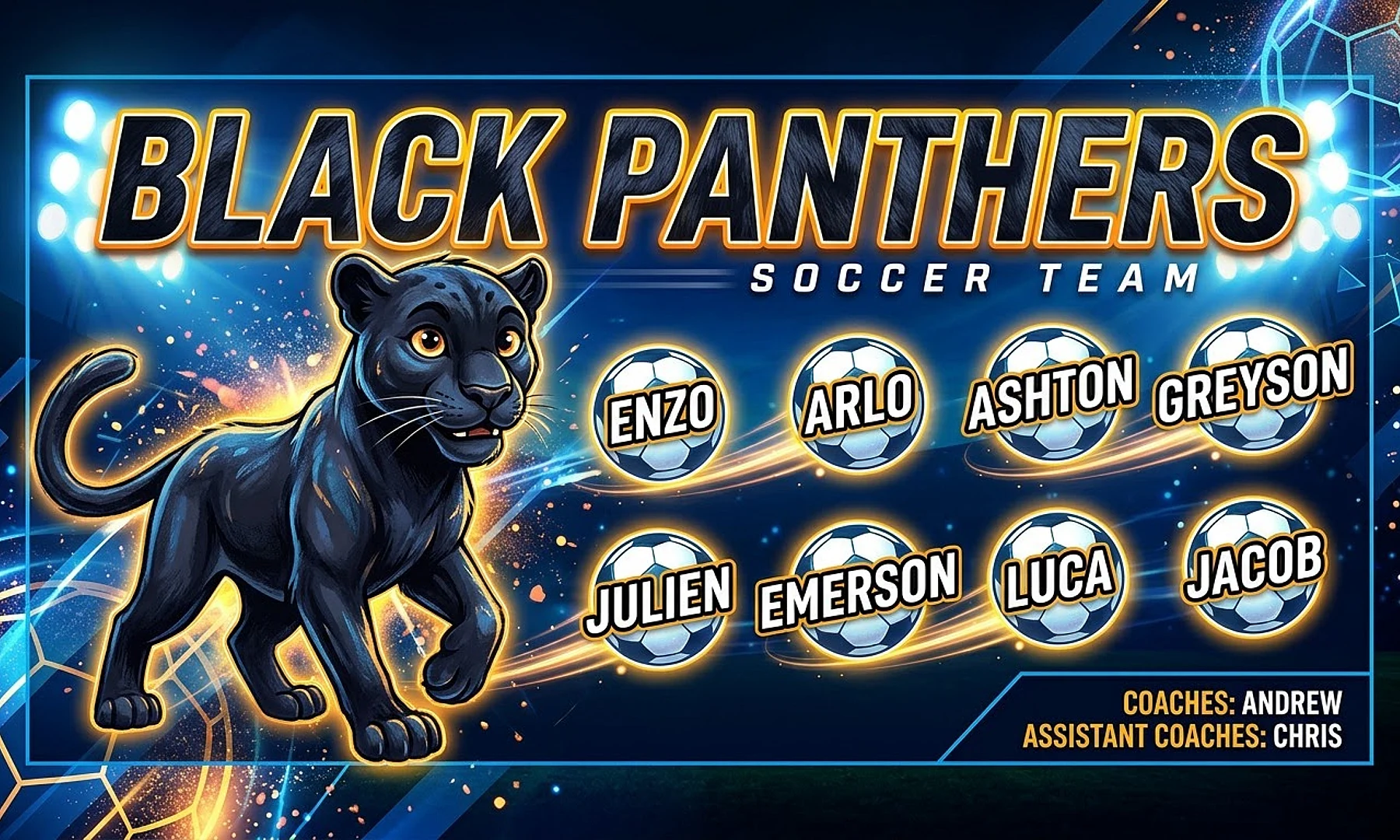 Black Panthers soccer team banner created with AI