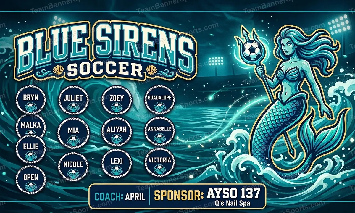 Blue Sirens soccer team banner created with AI