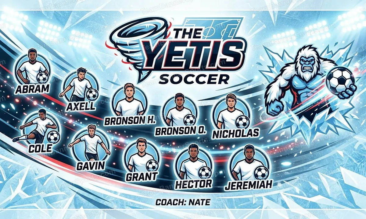 The Yetis soccer team banner created with AI