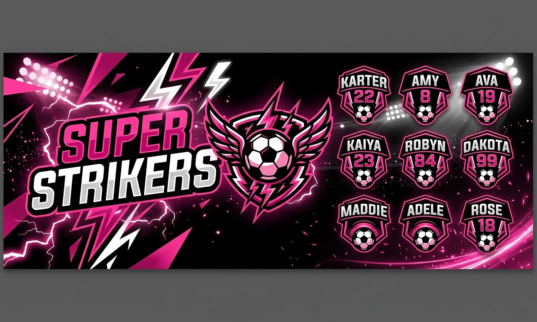 Super Strikers soccer team banner created with AI