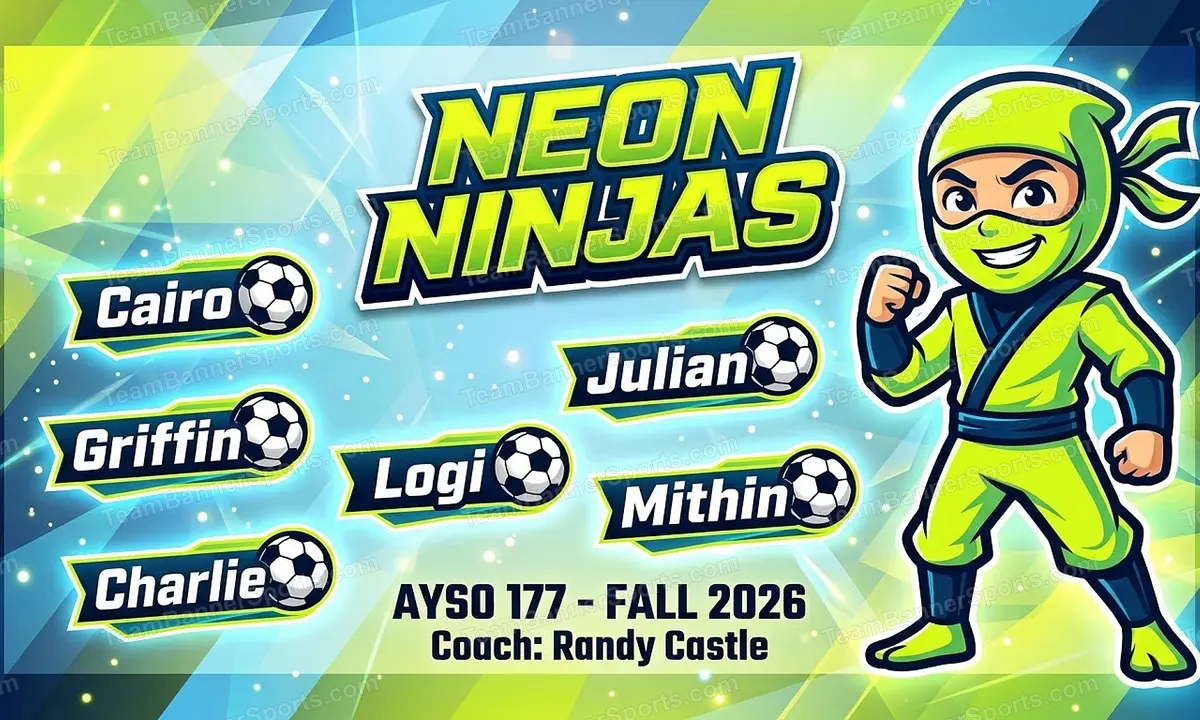 Neon Ninjas soccer team banner created with AI