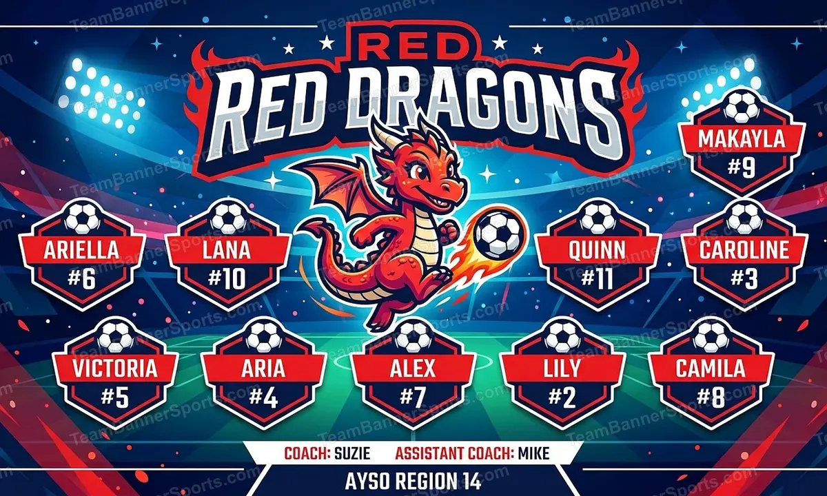 Red Dragons soccer team banner created with AI