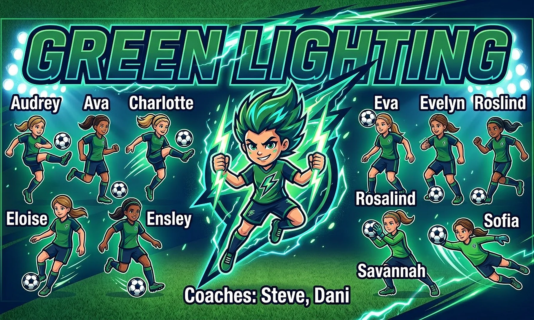 Green Lighting soccer team banner created with AI