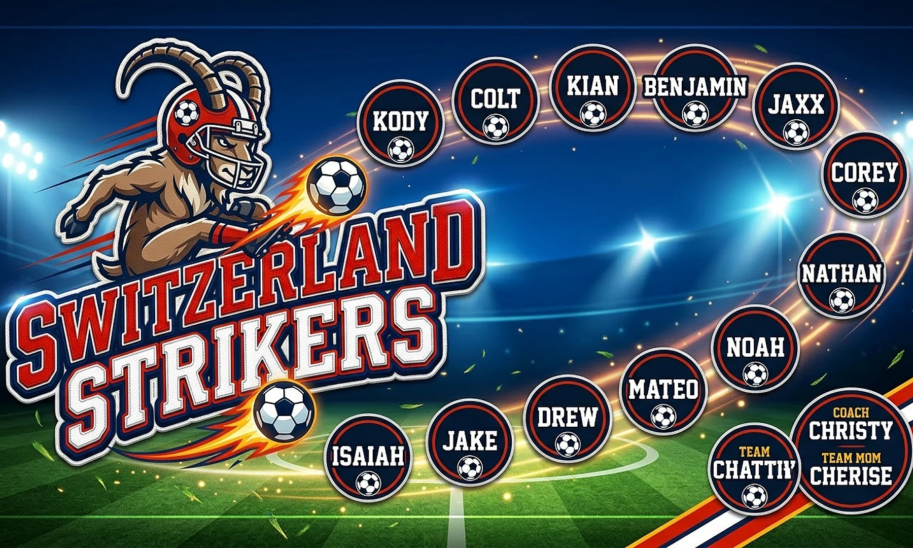 Switzerland Strikers soccer team banner created with AI