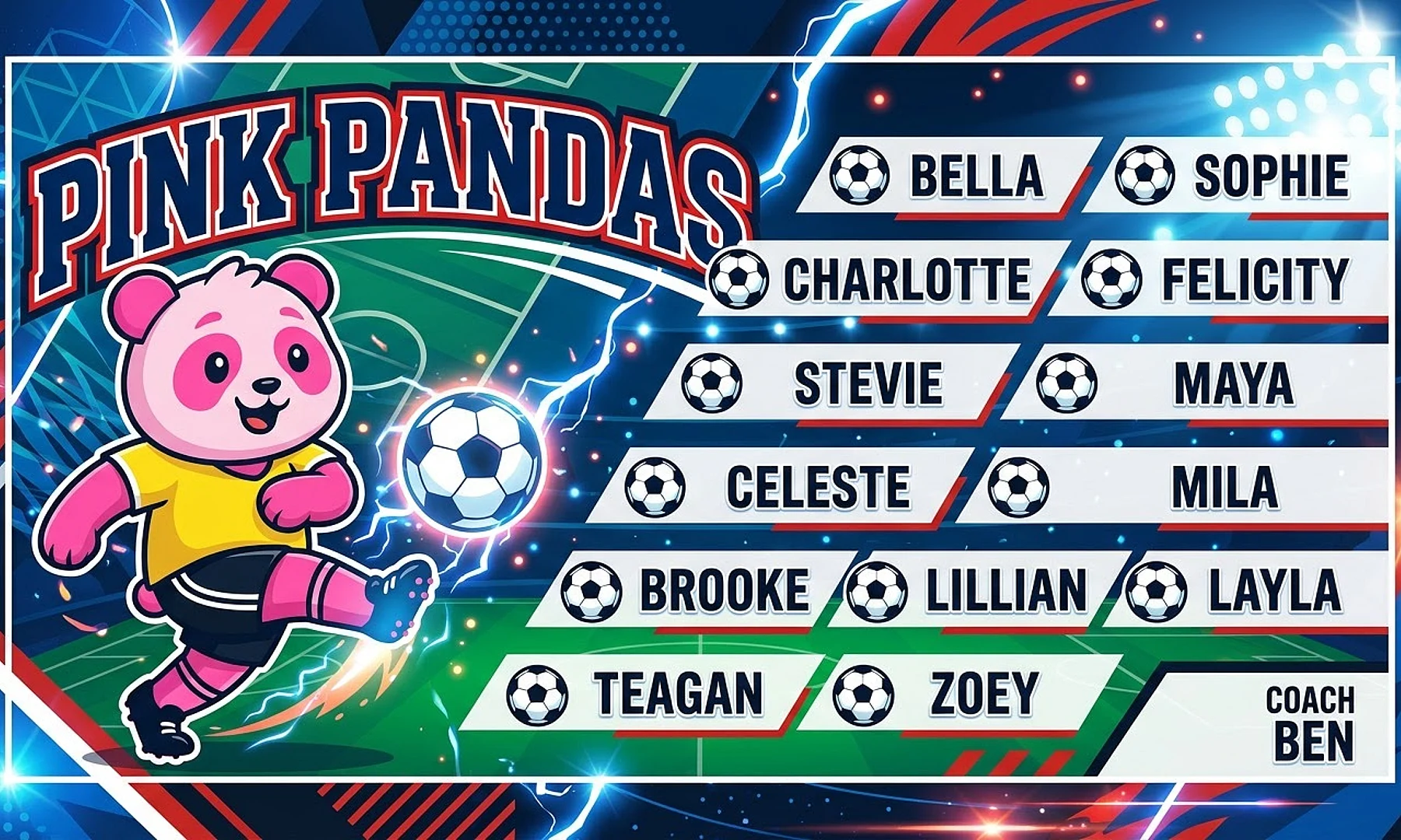 Pink Pandas soccer team banner created with AI