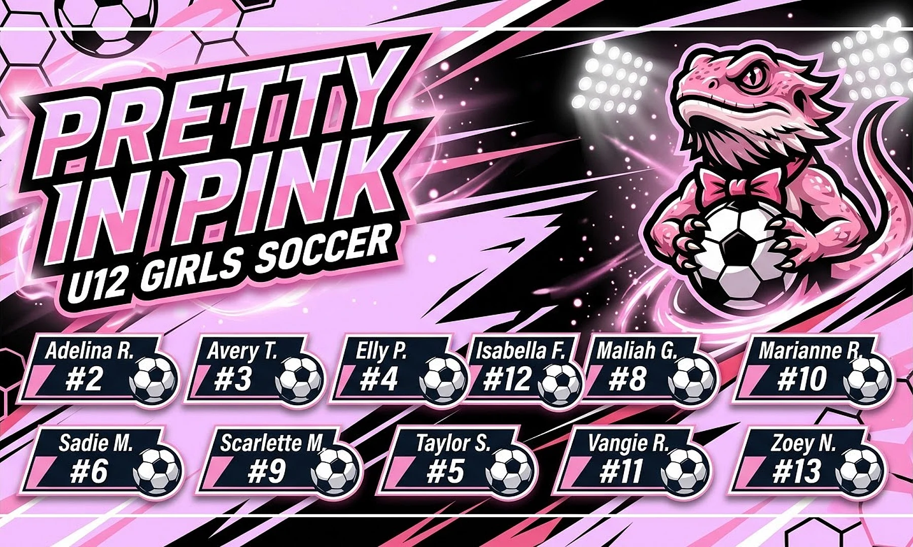 Pretty in Pink soccer team banner created with AI