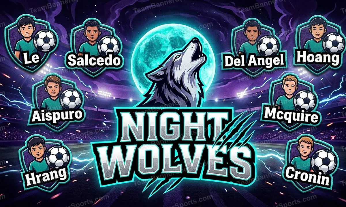 Night Wolves soccer team banner created with AI