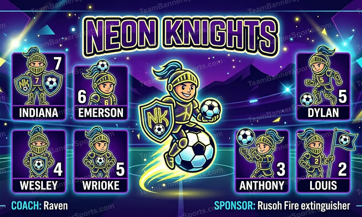 Neon Knights soccer team banner created with AI