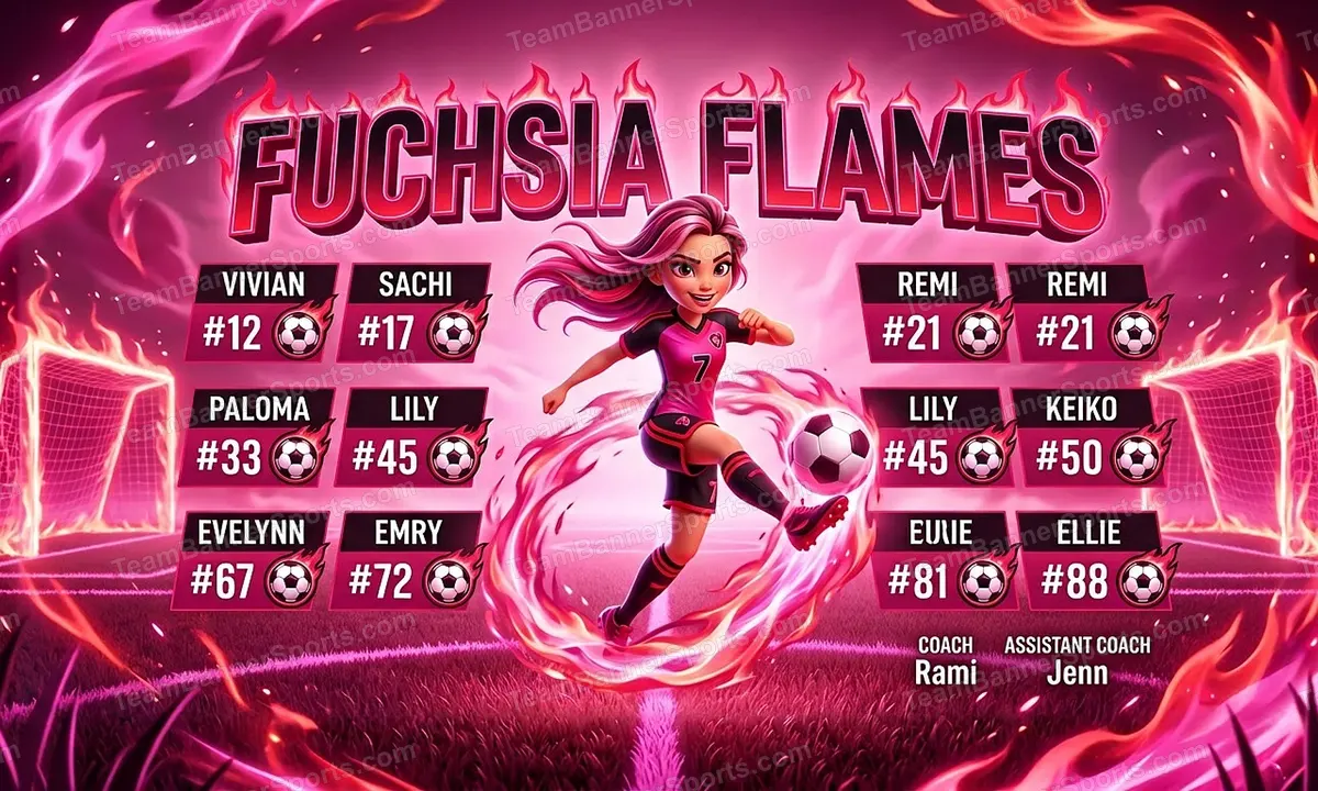 Fuchsia Flames soccer team banner created with AI