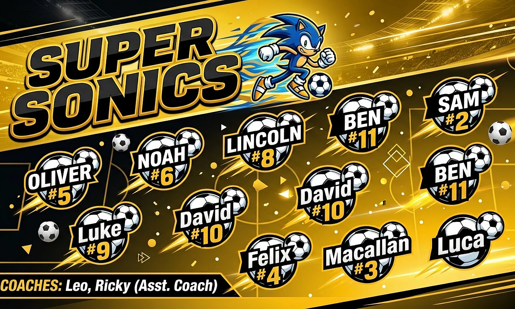 Super sonics soccer team banner created with AI