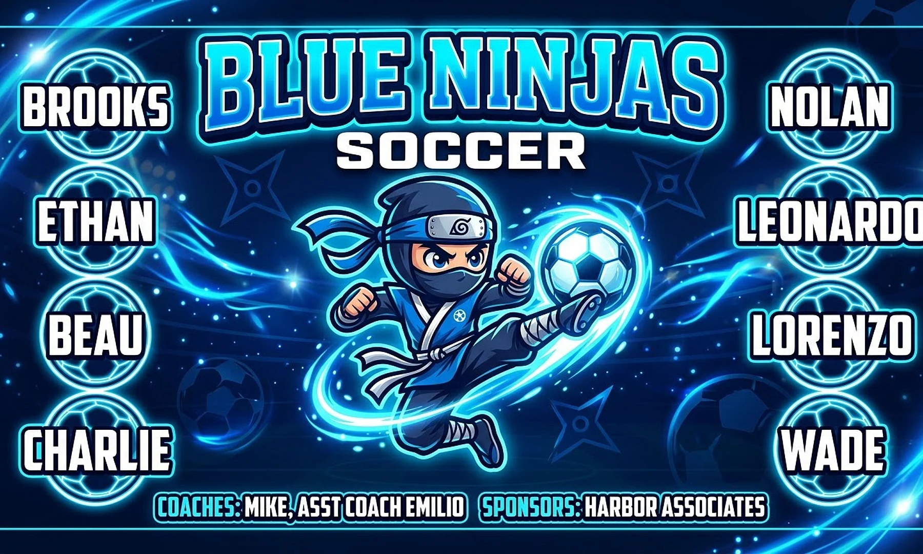 Blue Ninjas soccer team banner created with AI
