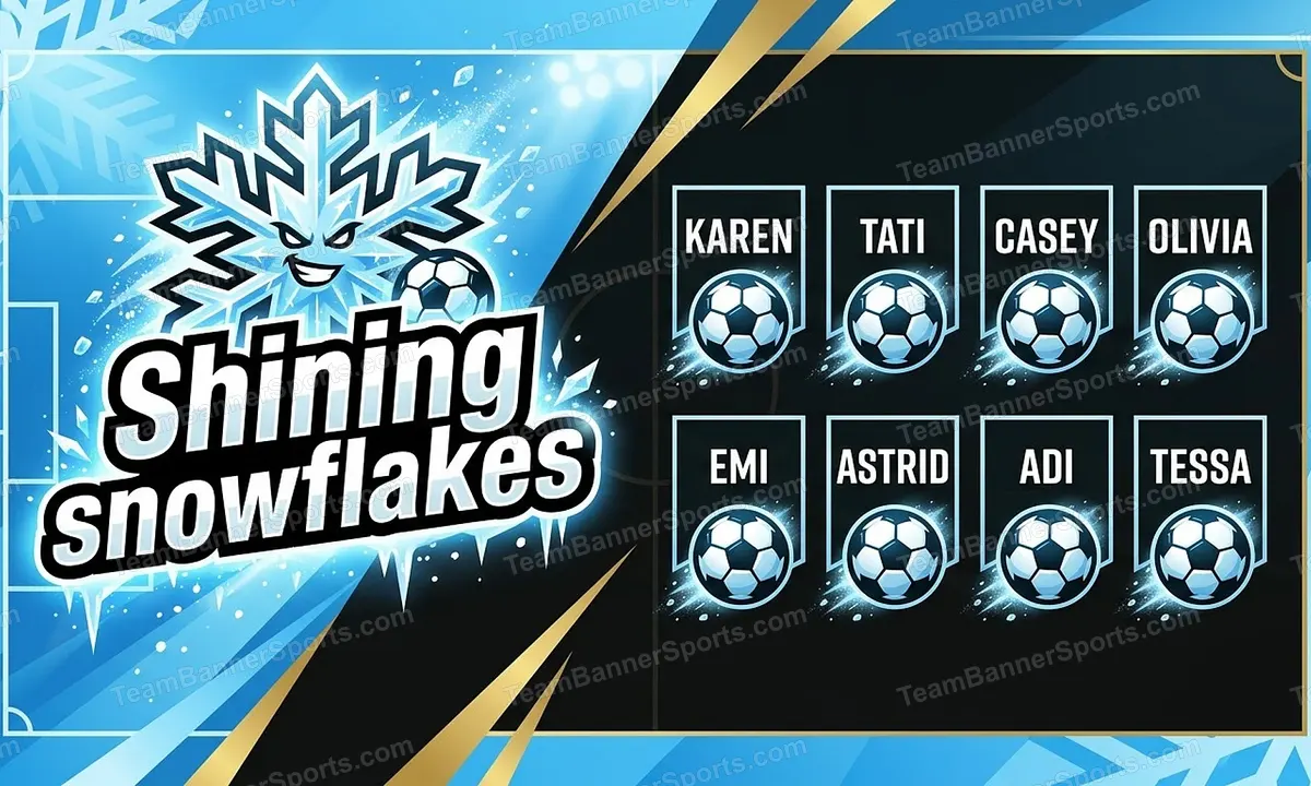 Shining snowflakes soccer team banner created with AI