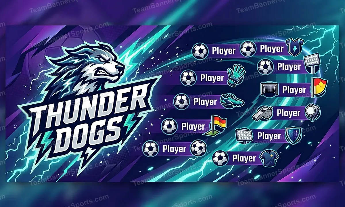 THUNDER DOGS soccer team banner created with AI