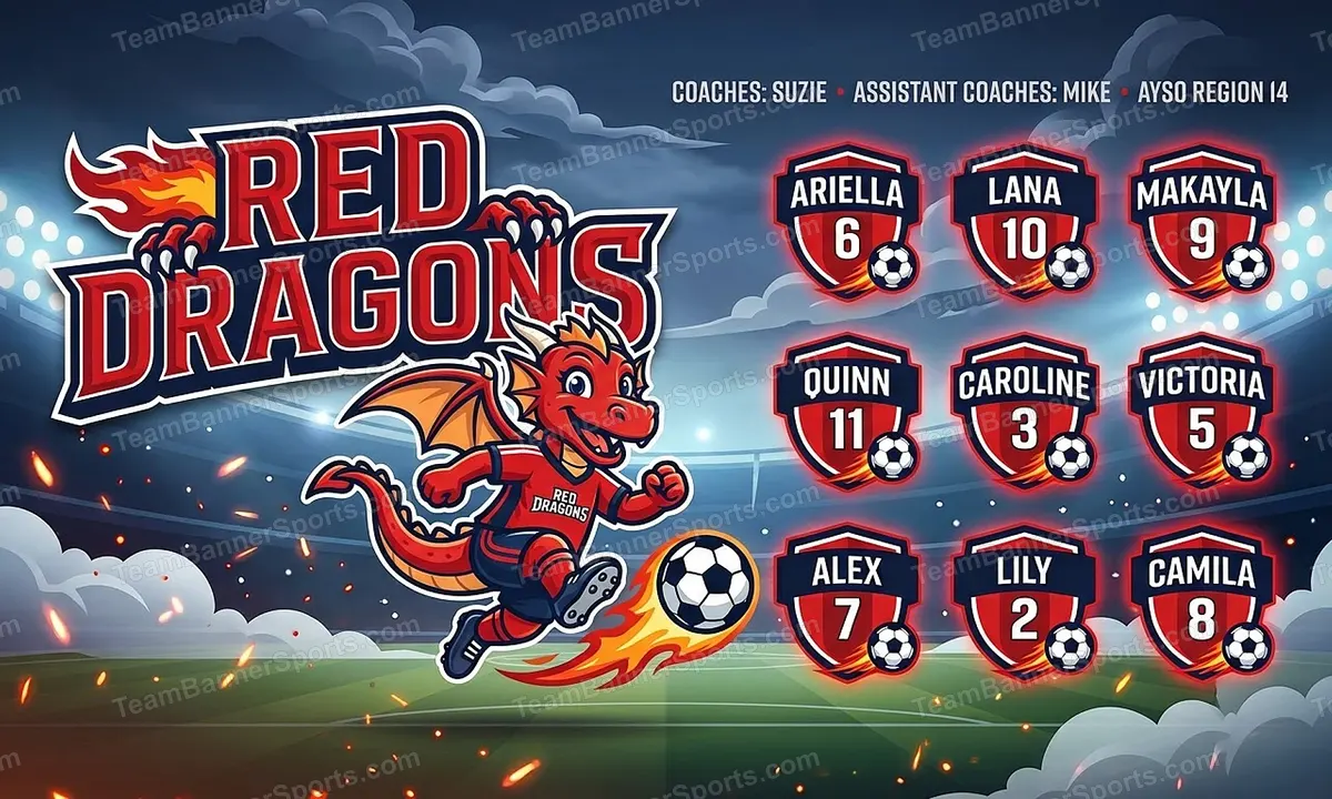Red Dragons soccer team banner created with AI