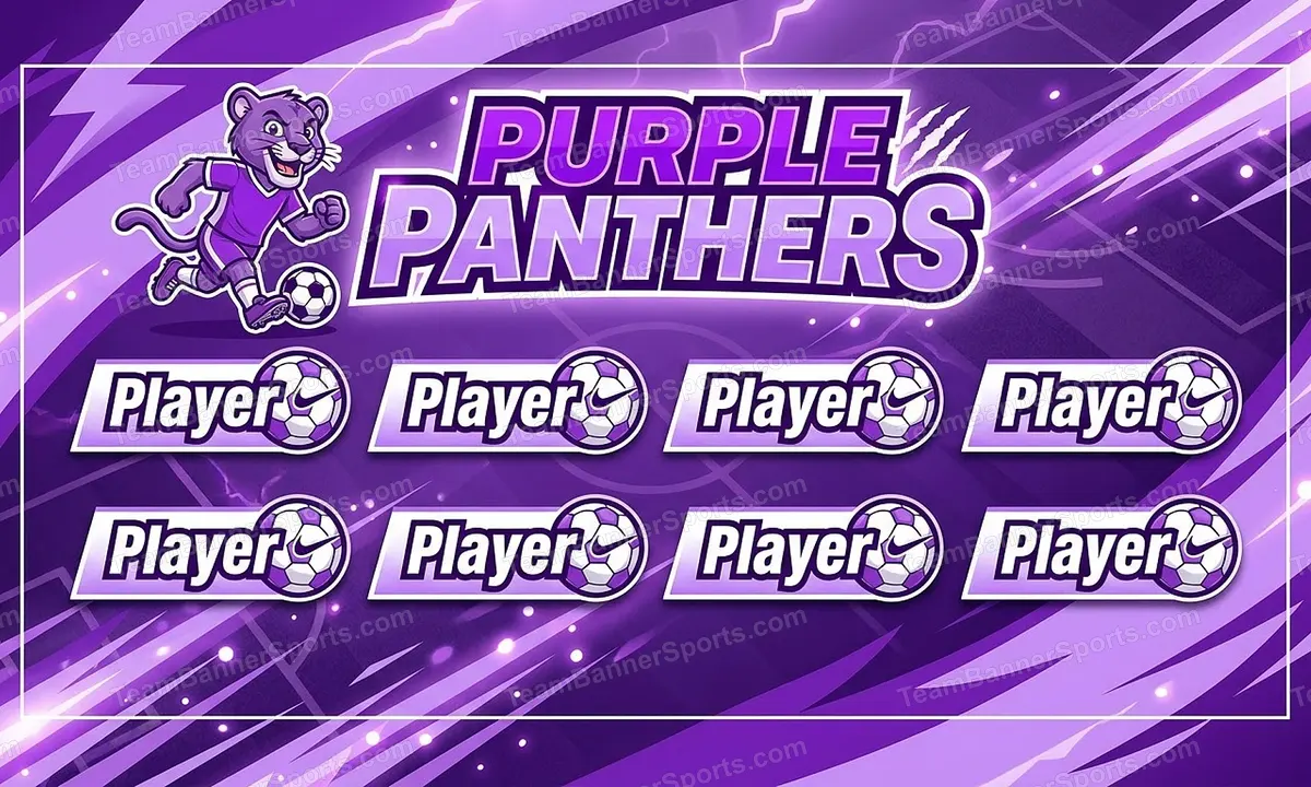 Purple panthers soccer team banner created with AI