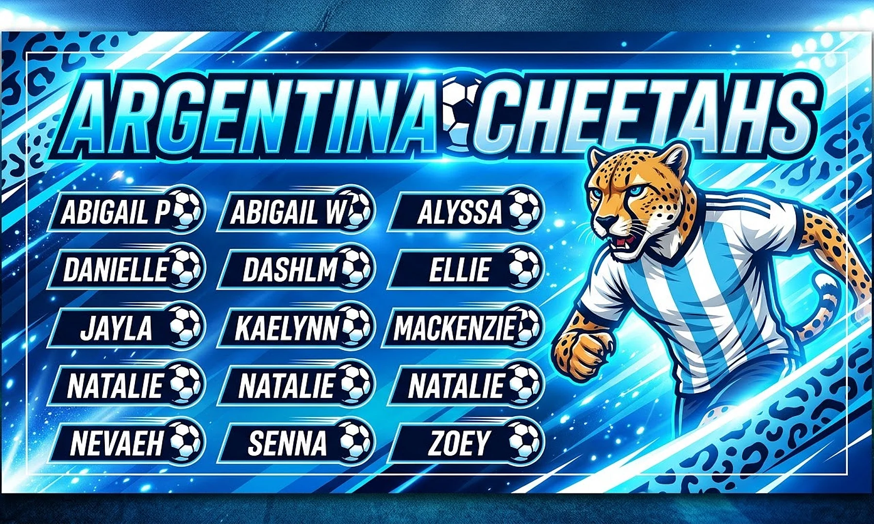Argentina Cheetahs soccer team banner created with AI