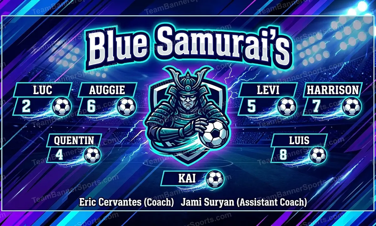 Blue Samurai’s soccer team banner created with AI