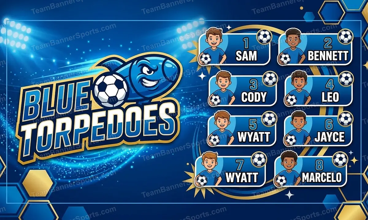 Blue Torpedoes soccer team banner created with AI