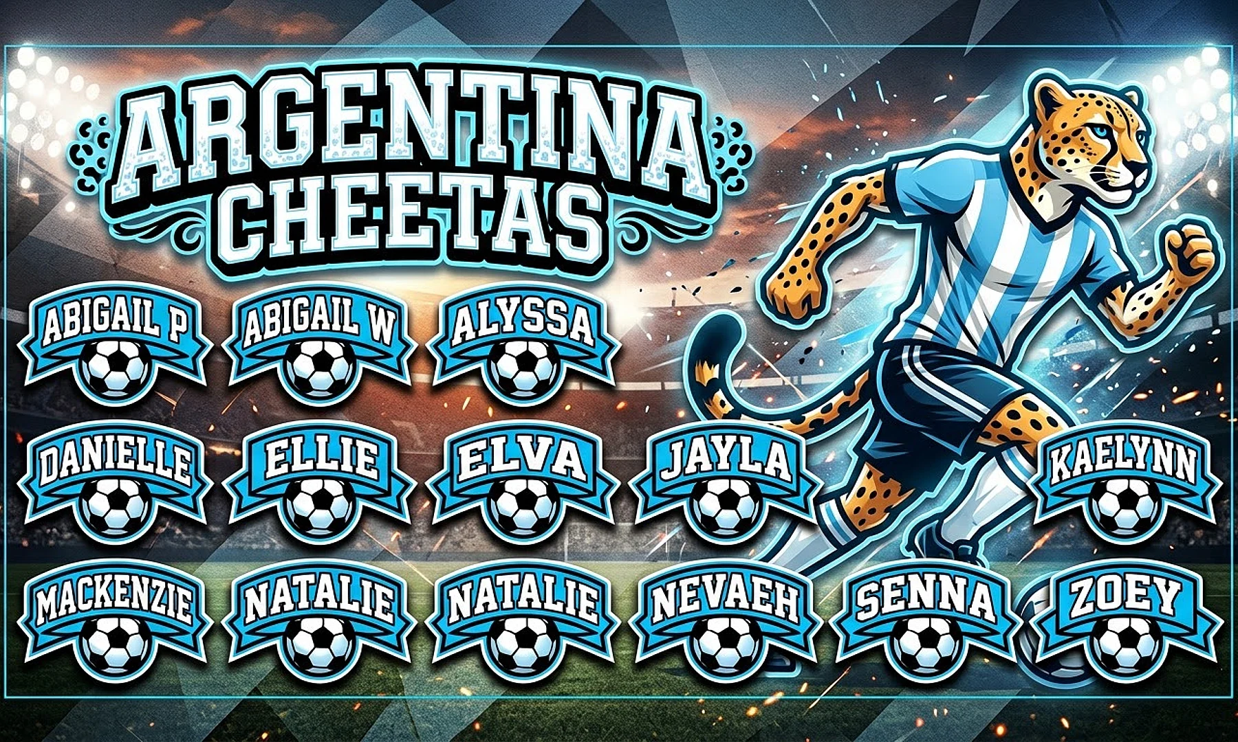 Argentina Cheetas soccer team banner created with AI