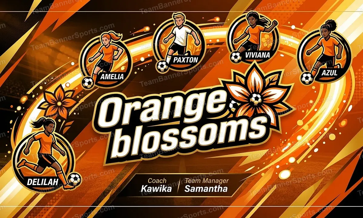 Orange blossoms soccer team banner created with AI