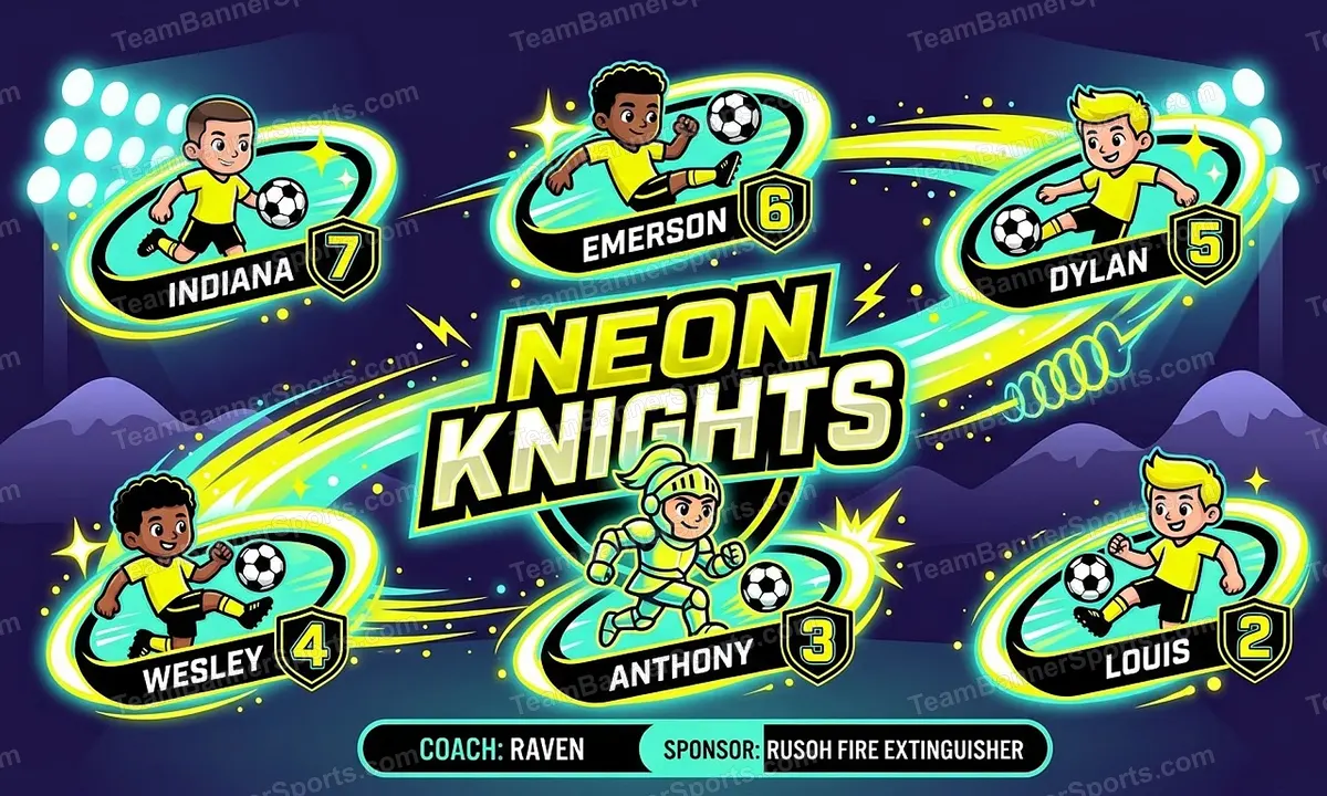 Neon Knights soccer team banner created with AI