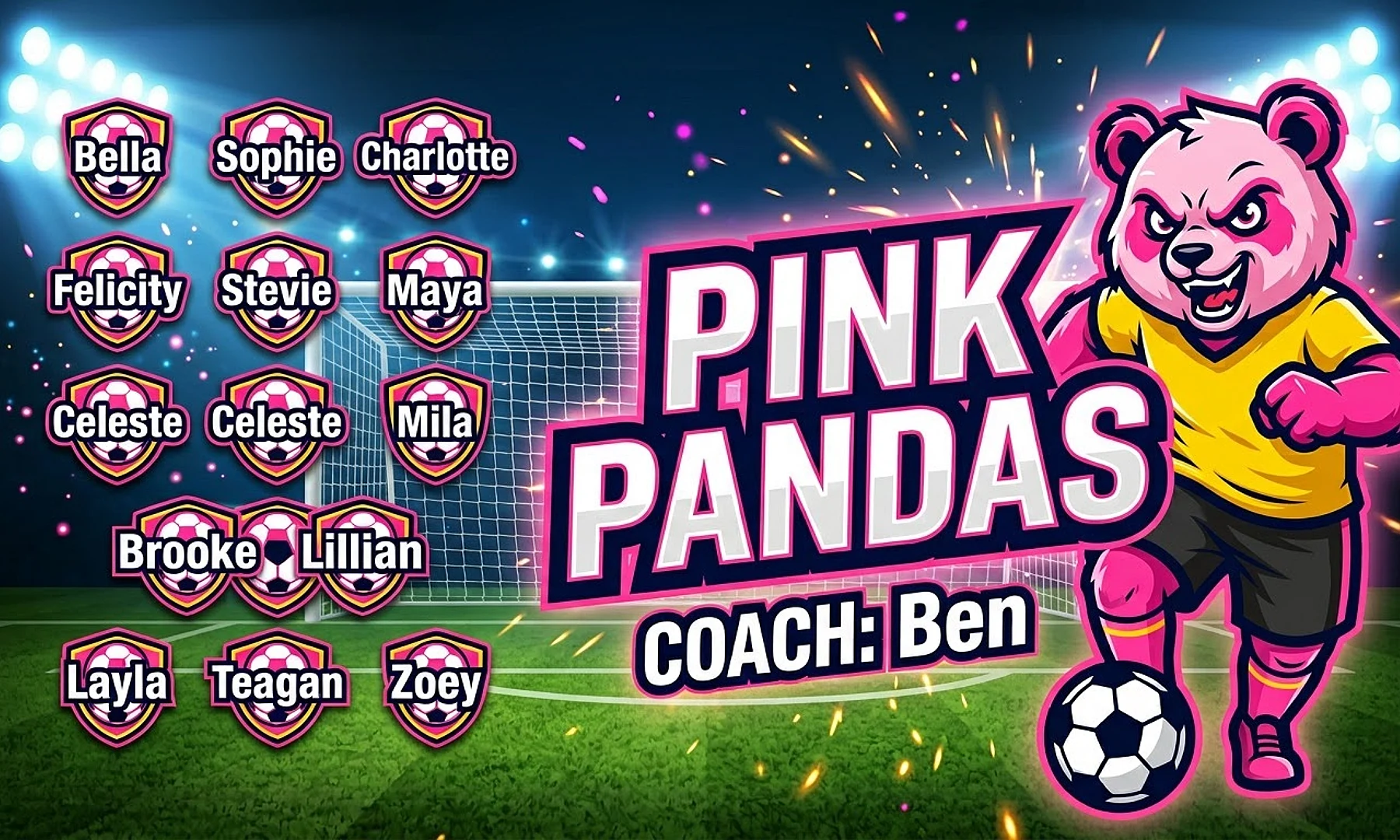 Pink Pandas soccer team banner created with AI