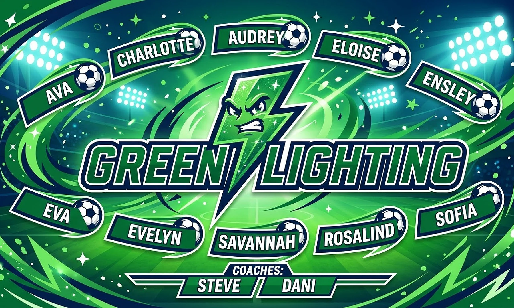 Green Lighting soccer team banner created with AI