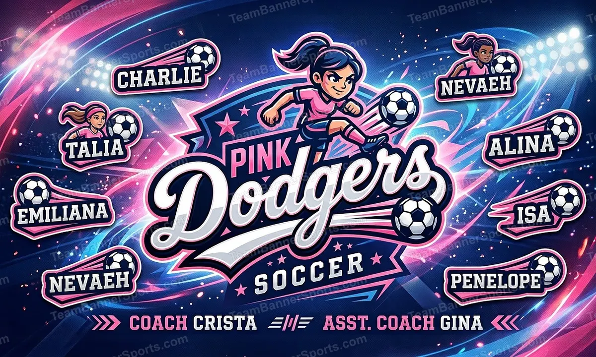 Pink Dodgers soccer team banner created with AI