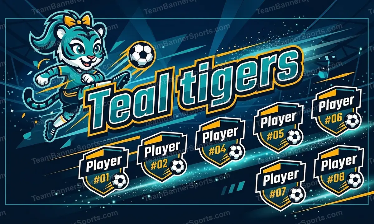 Teal tigers soccer team banner created with AI