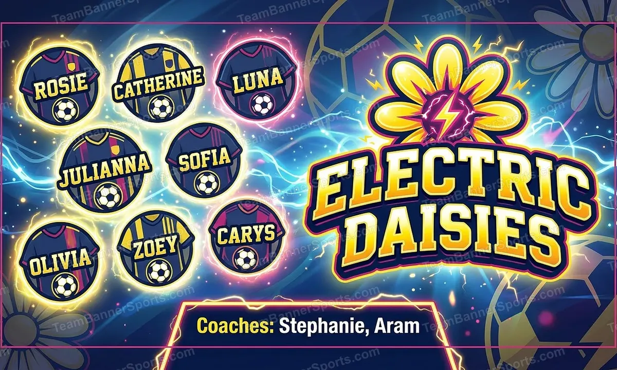 Electric Daisies soccer team banner created with AI