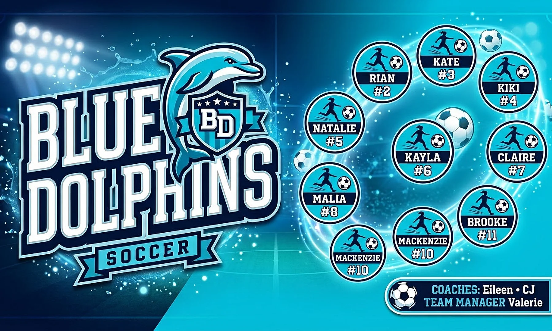 Blue Dolphins soccer team banner created with AI
