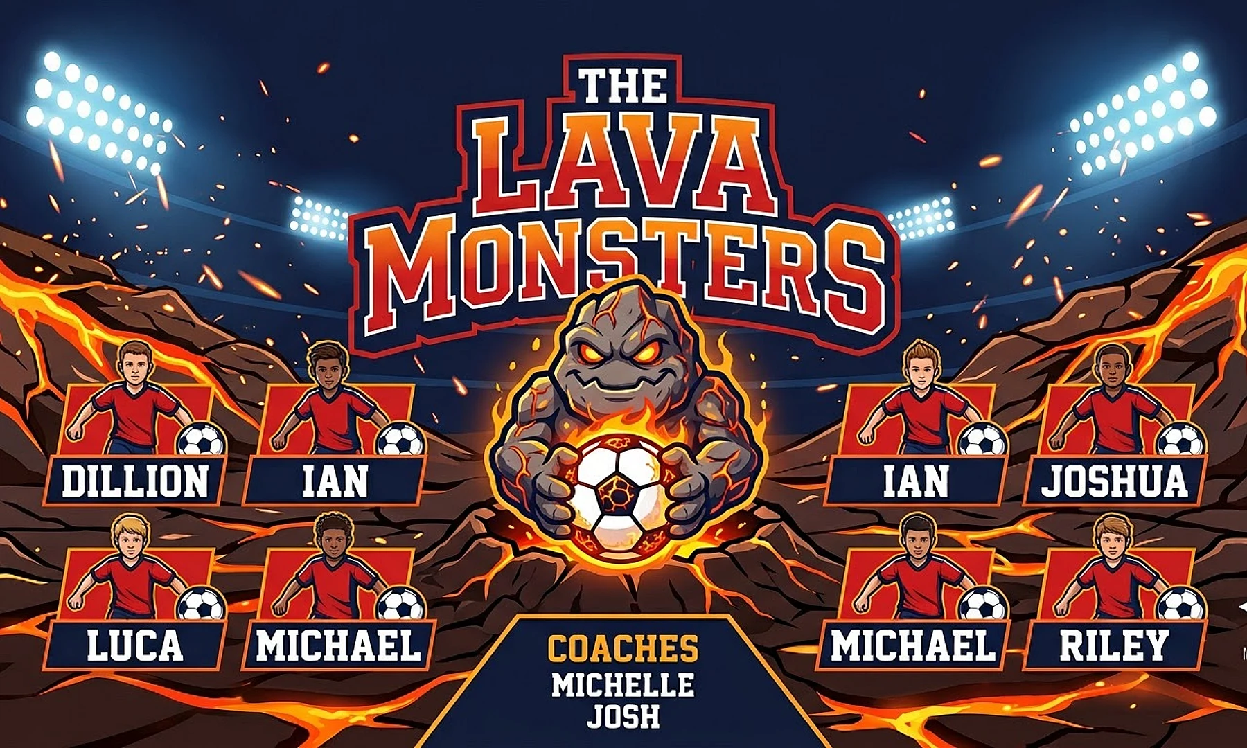 The Lava Monsters soccer team banner created with AI