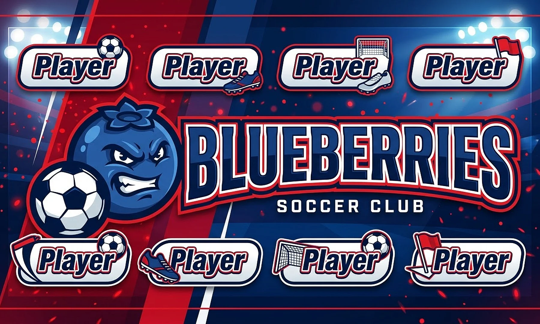 Blueberries soccer team banner created with AI
