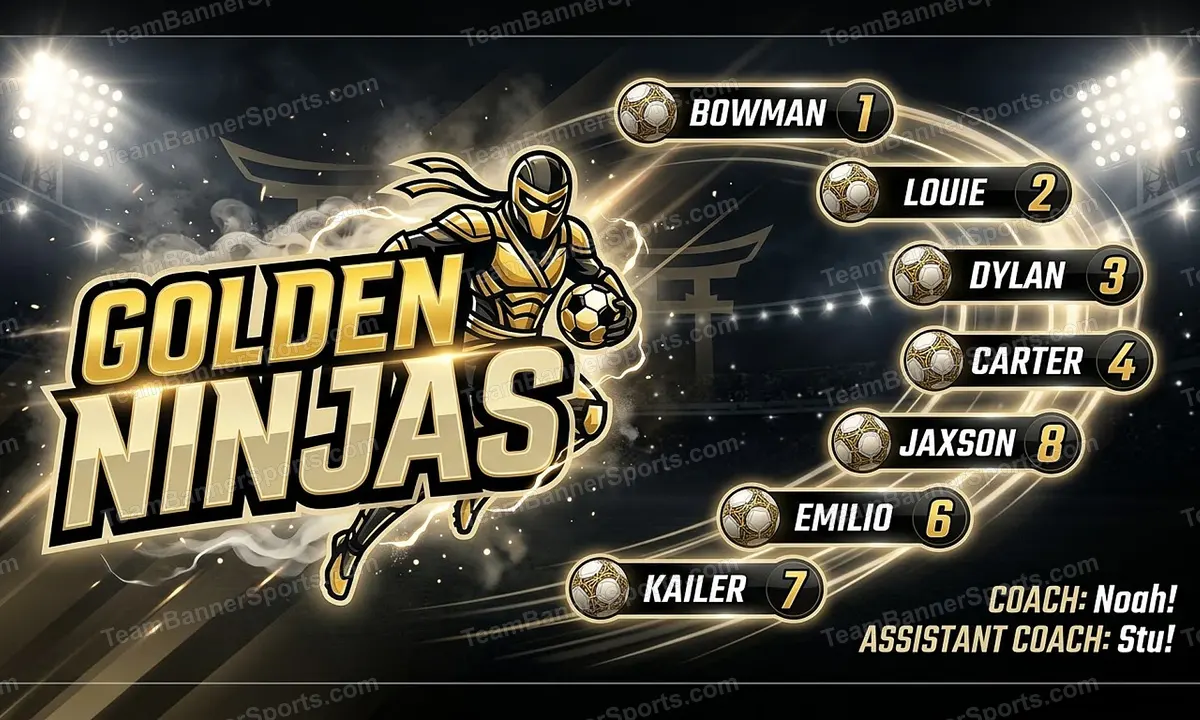 Golden Ninjas soccer team banner created with AI