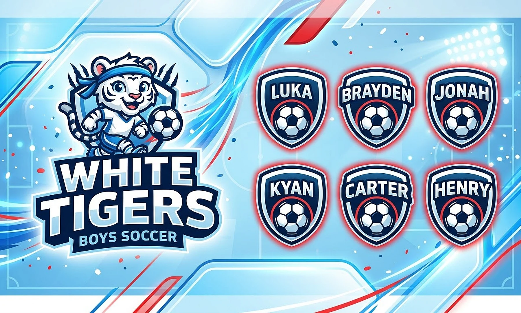White Tigers soccer team banner created with AI