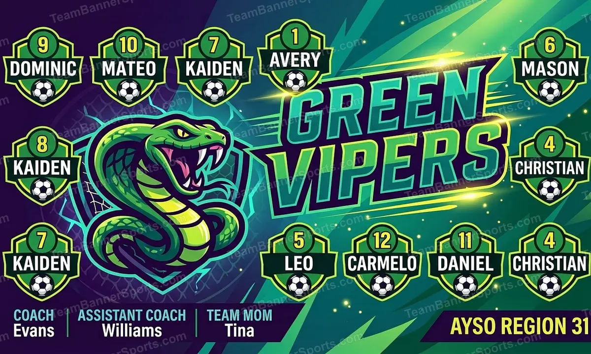 Green Vipers soccer team banner created with AI