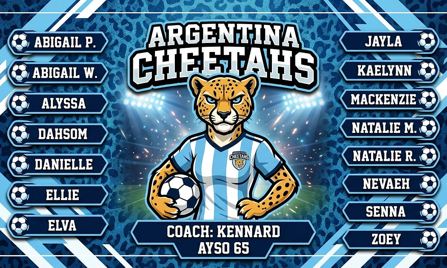 Argentina Cheetahs soccer team banner created with AI