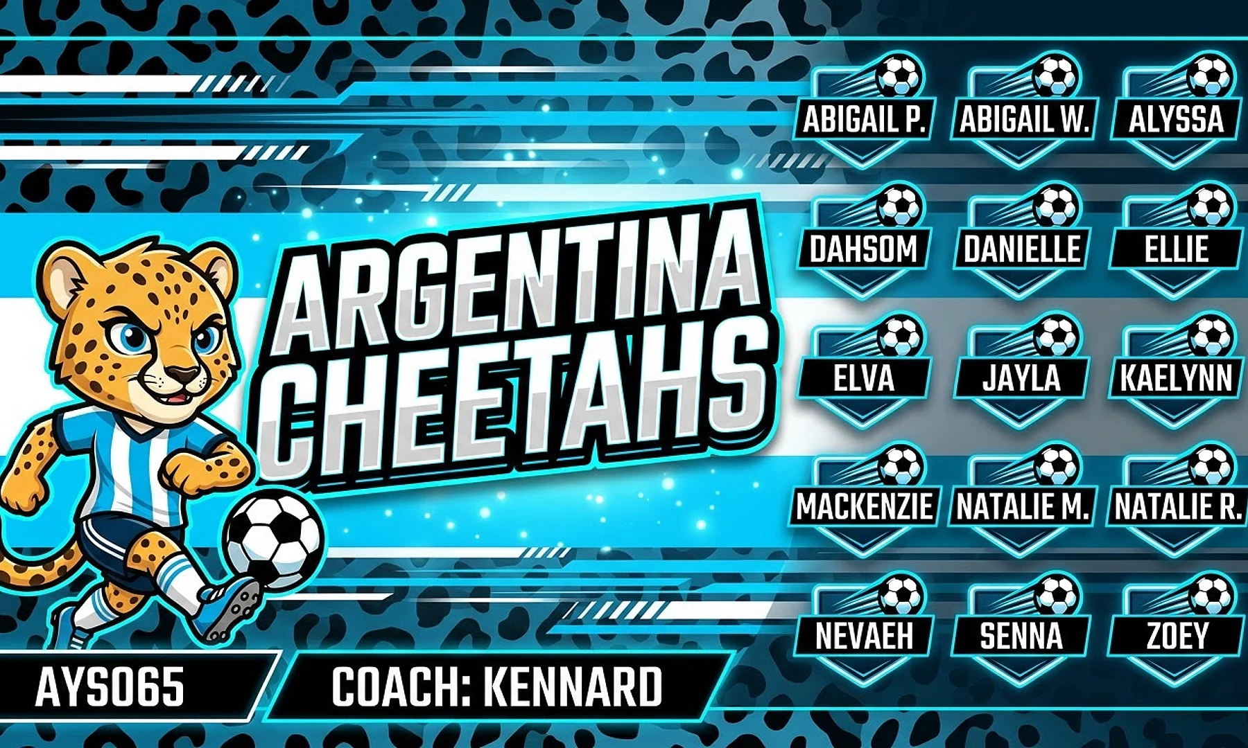 Argentina Cheetahs soccer team banner created with AI