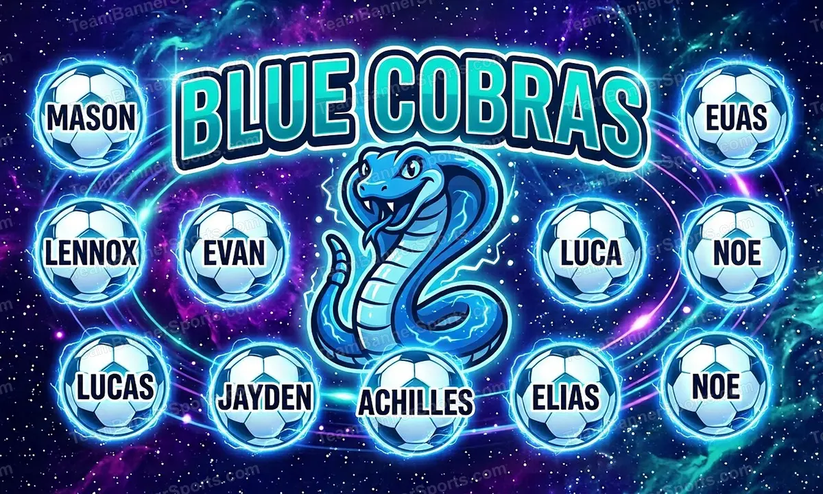 Blue Cobras soccer team banner created with AI