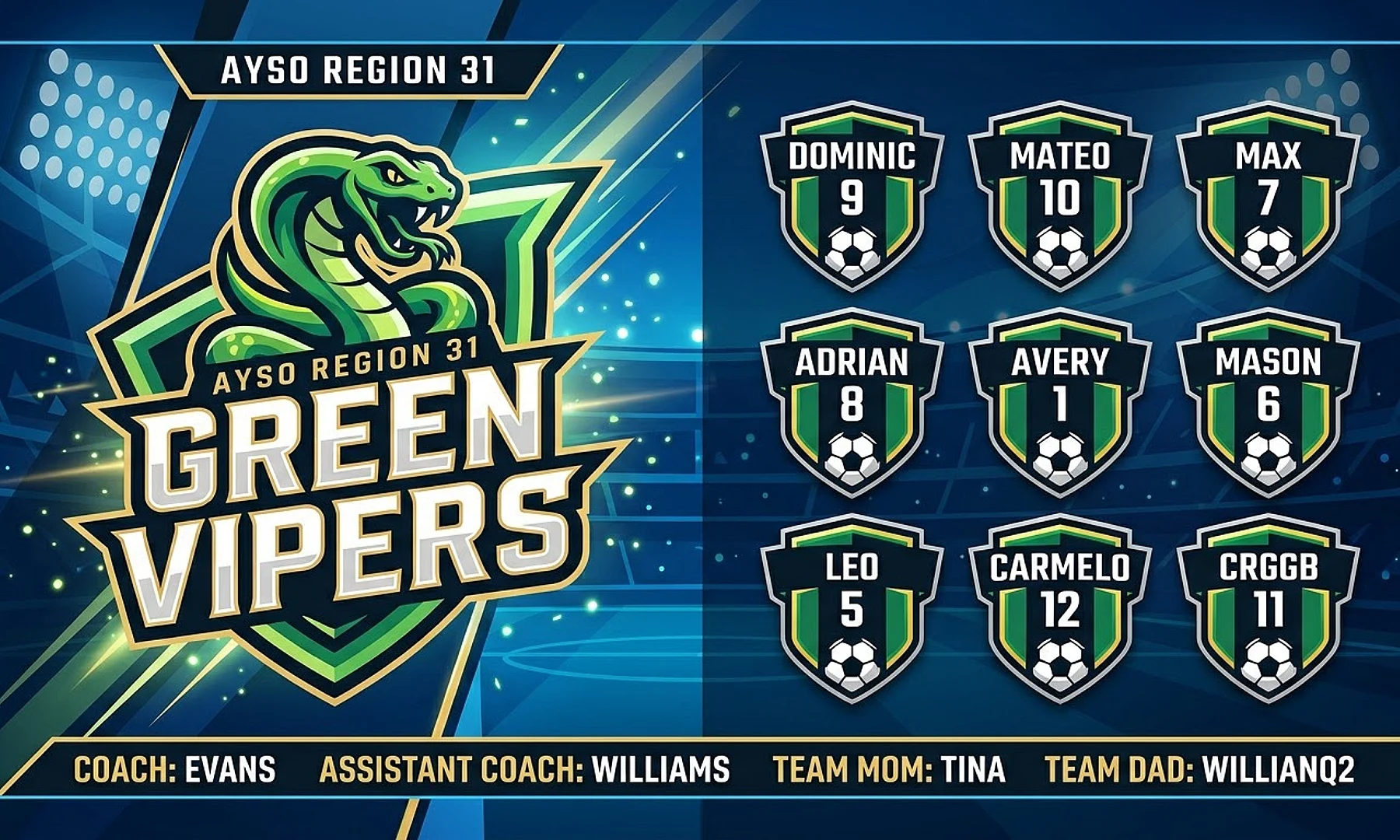 Green Vipers soccer team banner created with AI