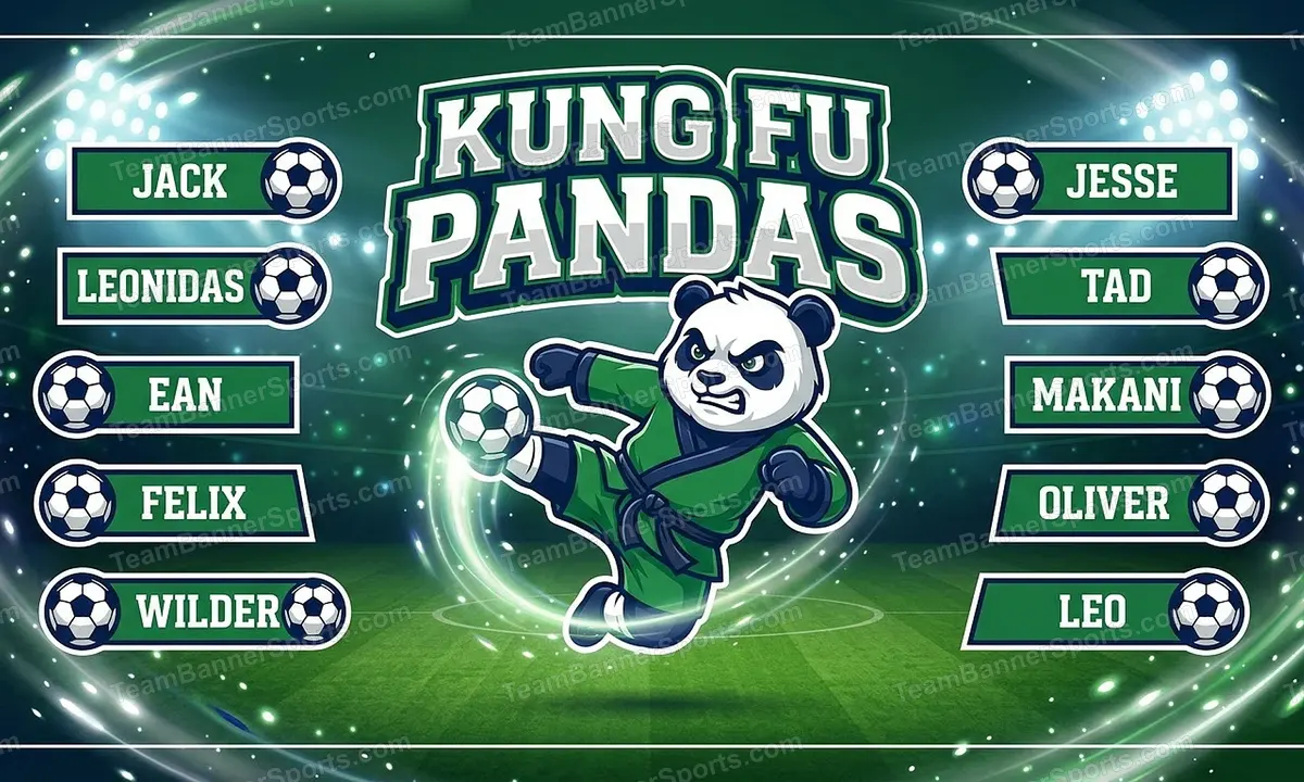 Kung Fu Pandas soccer team banner created with AI